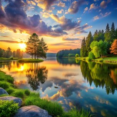 sunset over the river