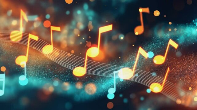 Abstract iridescent background with yellow notes