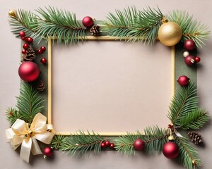 Marry Christmas greeting card frame with fir and decoration
