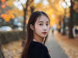 Obraz premium Beautiful Asian Woman in Autumn