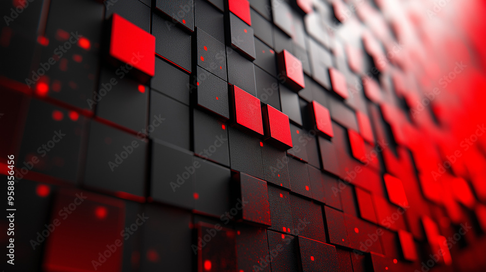 Aufkleber abstract design of red and black cubes creating a textured wall in a modern artistic environment