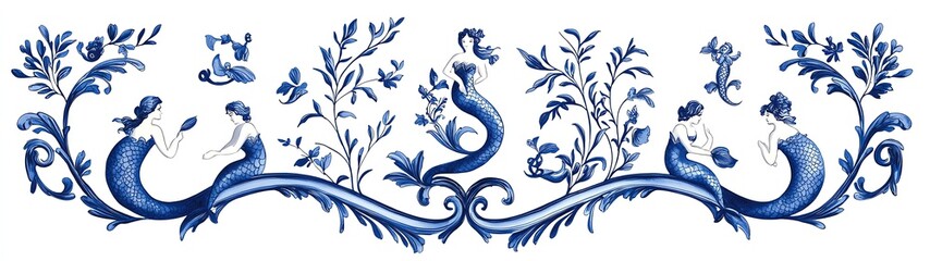 Fototapeta premium Elegant floral design featuring intricate blue patterns and organic shapes. Perfect for vintage decor and artistic projects.