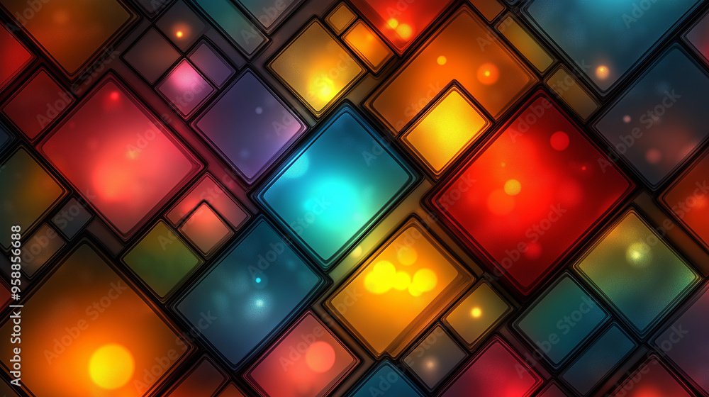Poster colorful geometric patterns with vibrant squares and rectangles create an abstract design full of li