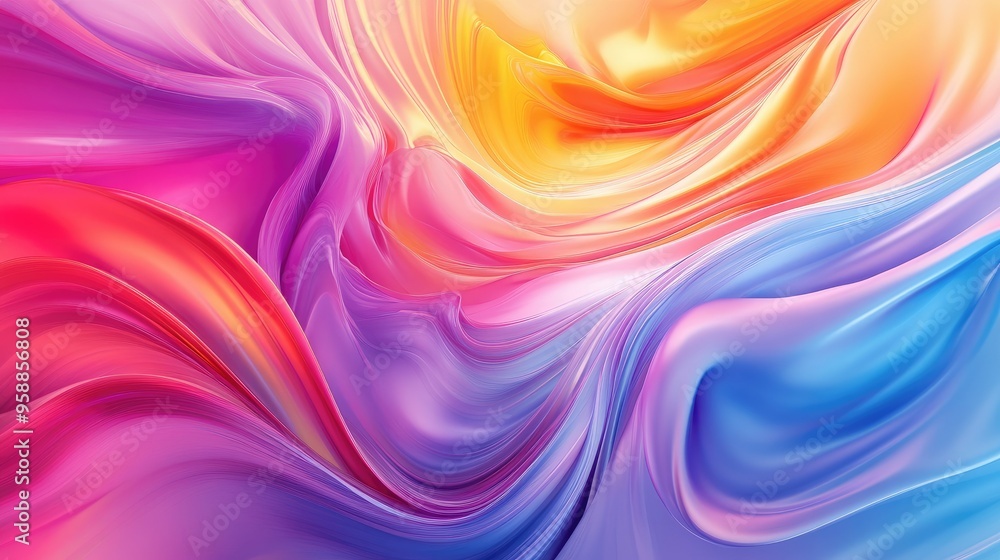 Poster 3d abstract fluid design with vibrant, swirling colors blending seamlessly, creating a dynamic and v