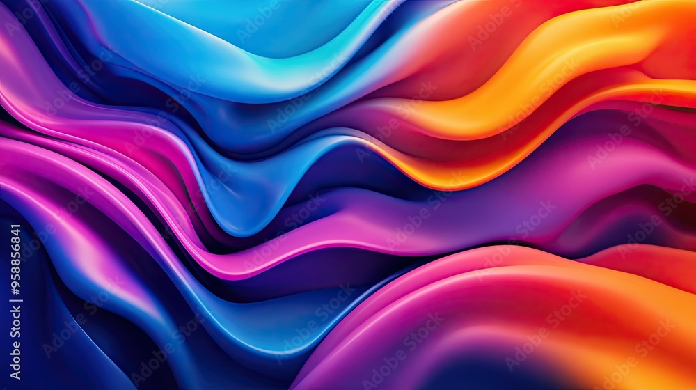 Poster 3d abstract fluid waves in a vibrant color palette, flowing smoothly and seamlessly across the scene