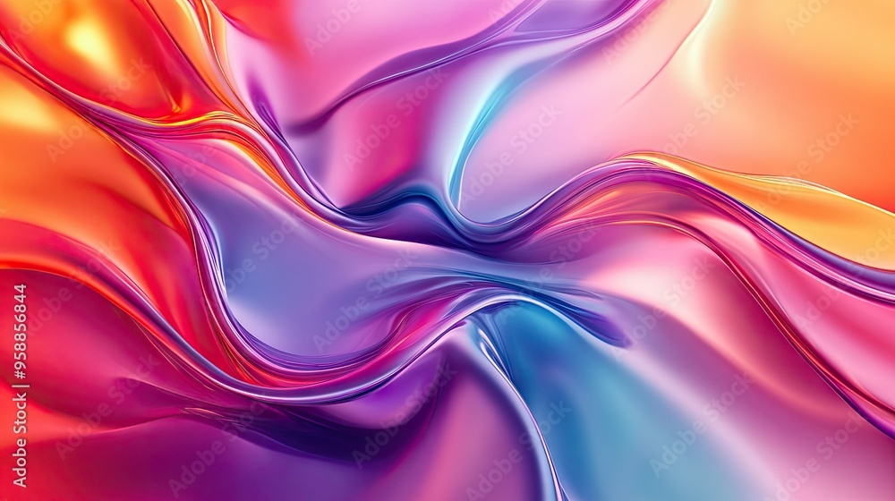 Poster 3d abstract fluid waves in a vibrant color palette, flowing smoothly and seamlessly across the scene