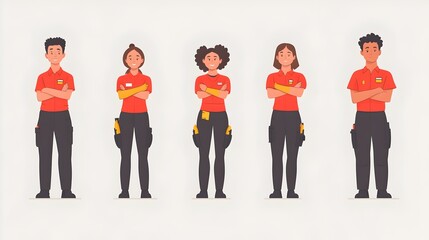 Obraz premium Diverse Team of Colleagues Demonstrating Brace Positions in Corporate Workplace Setting