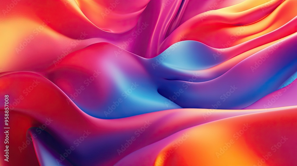 Poster 3d abstract fluid waves in a vibrant color palette, flowing smoothly and seamlessly across the scene