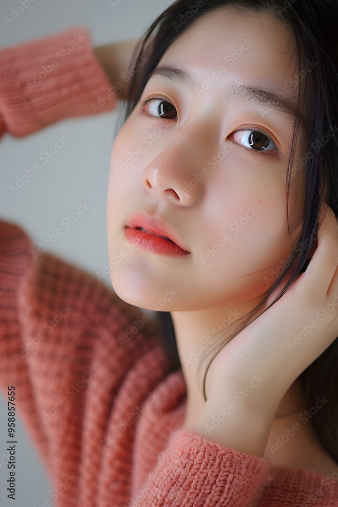 Canvas Prints Portrait of Young Asian Woman in Pink Sweater