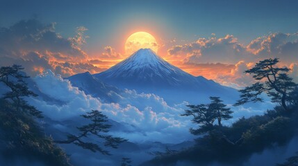 Stunning Mountain Sunrise Over Clouds