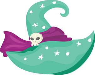 Fototapeta premium Green witch hat illustration on transparent background. 
