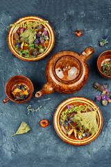 Autumn healing tea, homeopathic herbs.