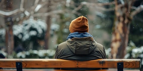 Man Sitting on a Bench in the Snow