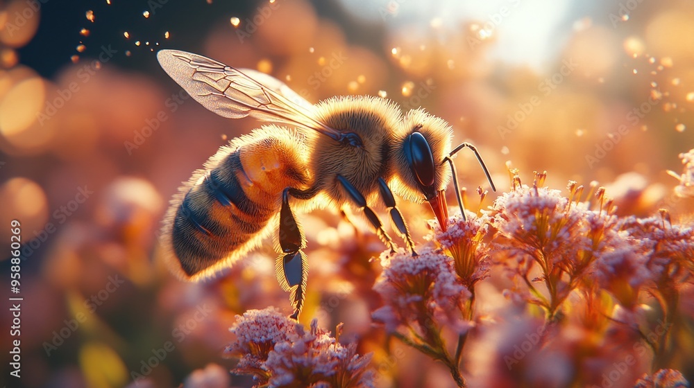 Poster A Busy Bee in a Field of Flowers