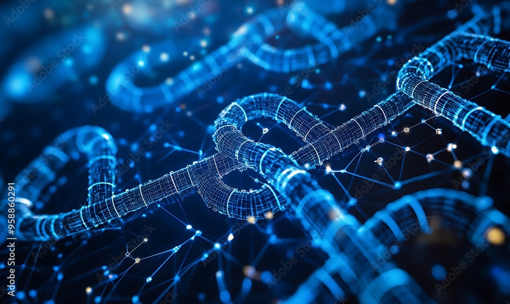 Poster abstract digital network with glowing blue lines and nodes