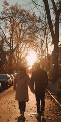 Couple Walking Hand in Hand During Golden Hour