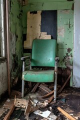 Green Chair In A Abandoned Room