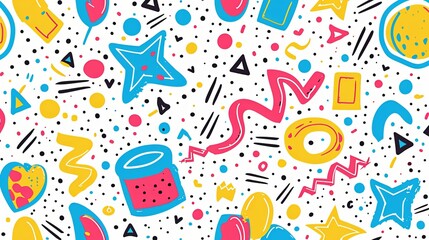 Abstract Seamless Pattern with Geometric Shapes, Stars, and Dots