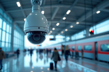 Surveillance camera in modern train station – Security systems in public transportation