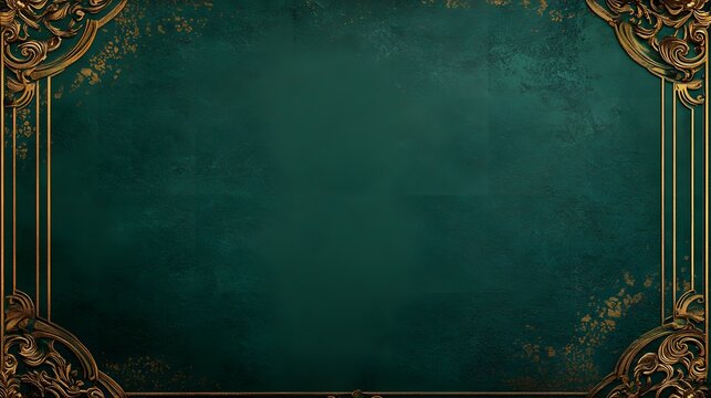 A deep emerald green background with gold foil patterns and a decorative border for a certificate