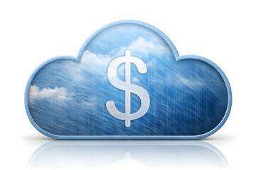 Cost-Effective Cloud Computing Technology Concept with Dollar Icon, Isolated on White Background - Innovative Stock Photo Illustrating Cost Management Benefits
