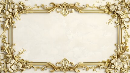 A classic ivory background with a gold ornate border and elegant design elements for a luxury...