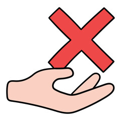 Obraz premium Hand drawn cartoon hand and cross icon on white background.