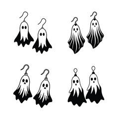 4 Halloween Ghost Earrings icon Set vector illustration. 