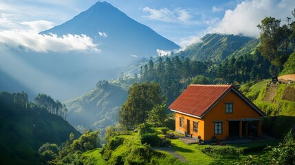 Obraz premium Mountain Retreat with Vibrant Cottage