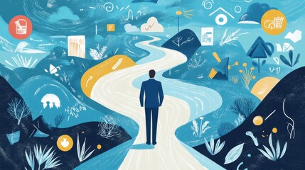 Man Standing at a Crossroads - Decision Making and Future Choices.