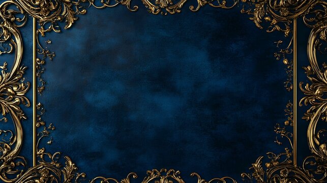 A deep blue velvet background with gold detailing and an ornate border design for a luxury certificate