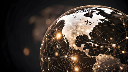 Digital Globe with Glowing Abstract Connections: Symbolizing Global Operations & Management, Interconnected Global Networks Concept Captured from Tilted Perspective