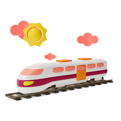 3d Train Travel and Tourism Concept Cartoon Design Style Isolated on a White Background. Vector illustration