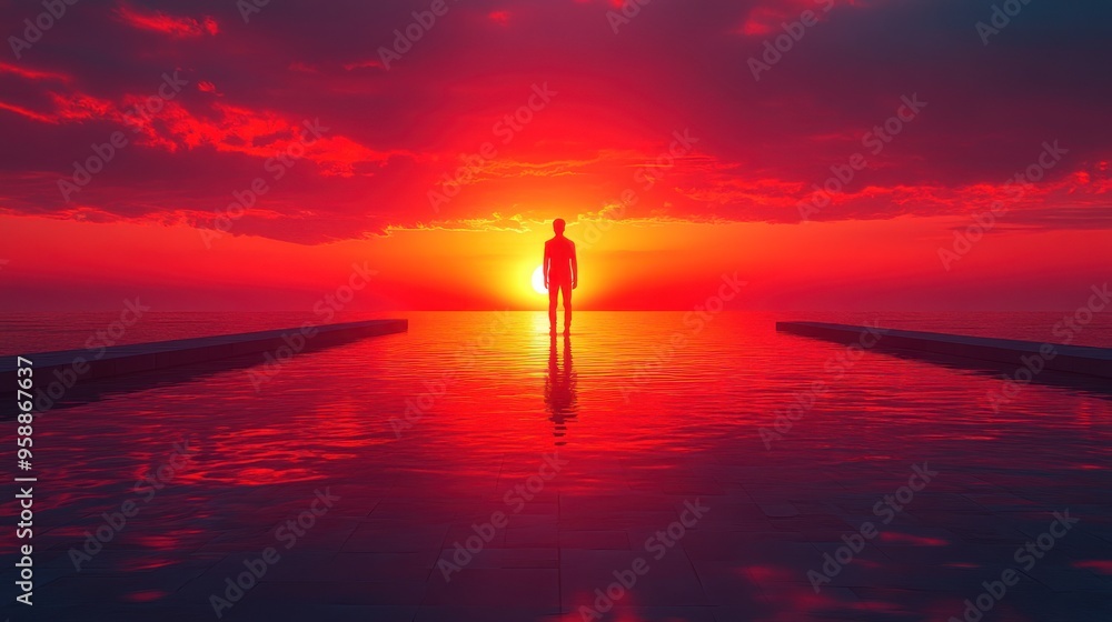 Canvas Prints Silhouette of a Man at Sunset