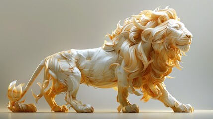 A stunning lion sculpture crafted from intricate, flowing materials, showcasing elegance and artistry in a unique design.