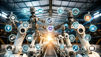 Flat AI Automation for Cost Efficiency: Sleek Frame Concept with Icons, Copy Space; Smart Business Tone - Simple Vector Illustration