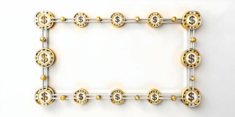 Flat AI Automation and Dollar Flow Frame: Futuristic Border Design with Smart Business Tones, Symbolizing Cost Reduction through Automation. Simple Vector Illustration.