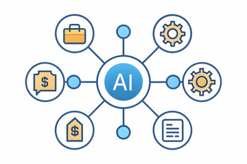 Flat AI Automation with Budget Control Symbol - Efficient Financial Budget Management Vector Illustration in Smart Business Tone