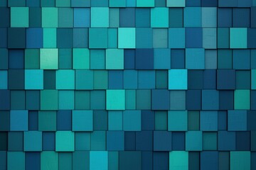 Digital pixelated background with random squares in varying shades of blue and green, retro and tech-inspired, glitch effect