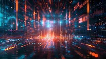 Fototapeta premium Abstract Digital Cityscape with Neon Lights and Data Streams