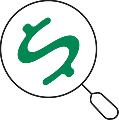 Search funds icon, market research icon, paid search icon, analyze, market analyze, dollar symbol though a magnifying glass ,Art & Illustration, market analysis icon
