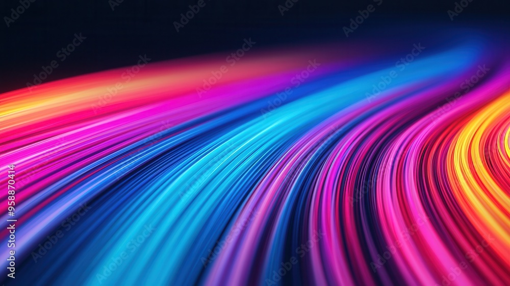 Wall mural Blurred light streaks in vibrant neon colors on a dark background, dynamic motion, abstract and futuristic, high-energy