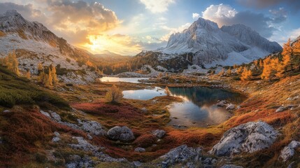 Fototapeta premium Alpine lakescape with seven lakes