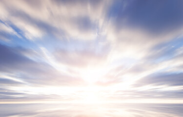 Beautiful Blue Sky with Clouds. Sunshine, Heavenly Dreamy Fluffy, Fantasy Clouds Background.