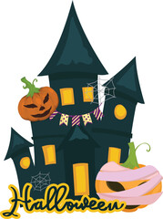 Halloween haunted house illustration on transparent background..
