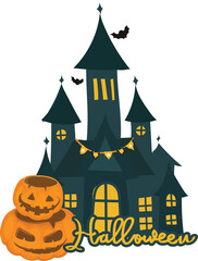 Halloween haunted house illustration on transparent background..
