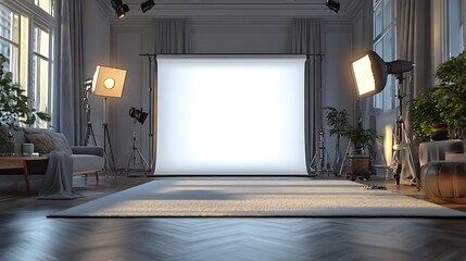 modern interior room of photo studio render realistic