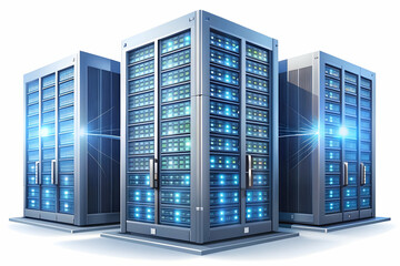 Tech Innovation in AI-Driven Data Center: Modern Server Racks & Digital Flows. Efficient Tech Infrastructure Management. Flat Vector Illustration for Smart Business Concept.