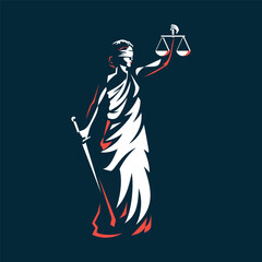 Lady justice. Woman holding scales and sword vector illustration