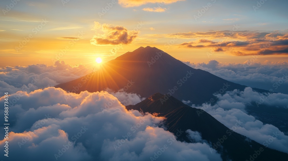 Wall mural Stunning Mountain Sunrise Above Clouds